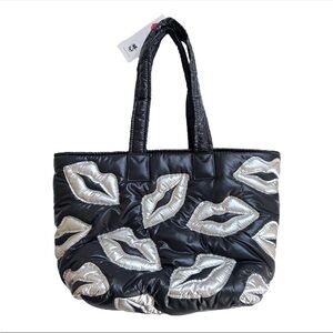 Wildfox Blue Quilted Tote Bag with Lips